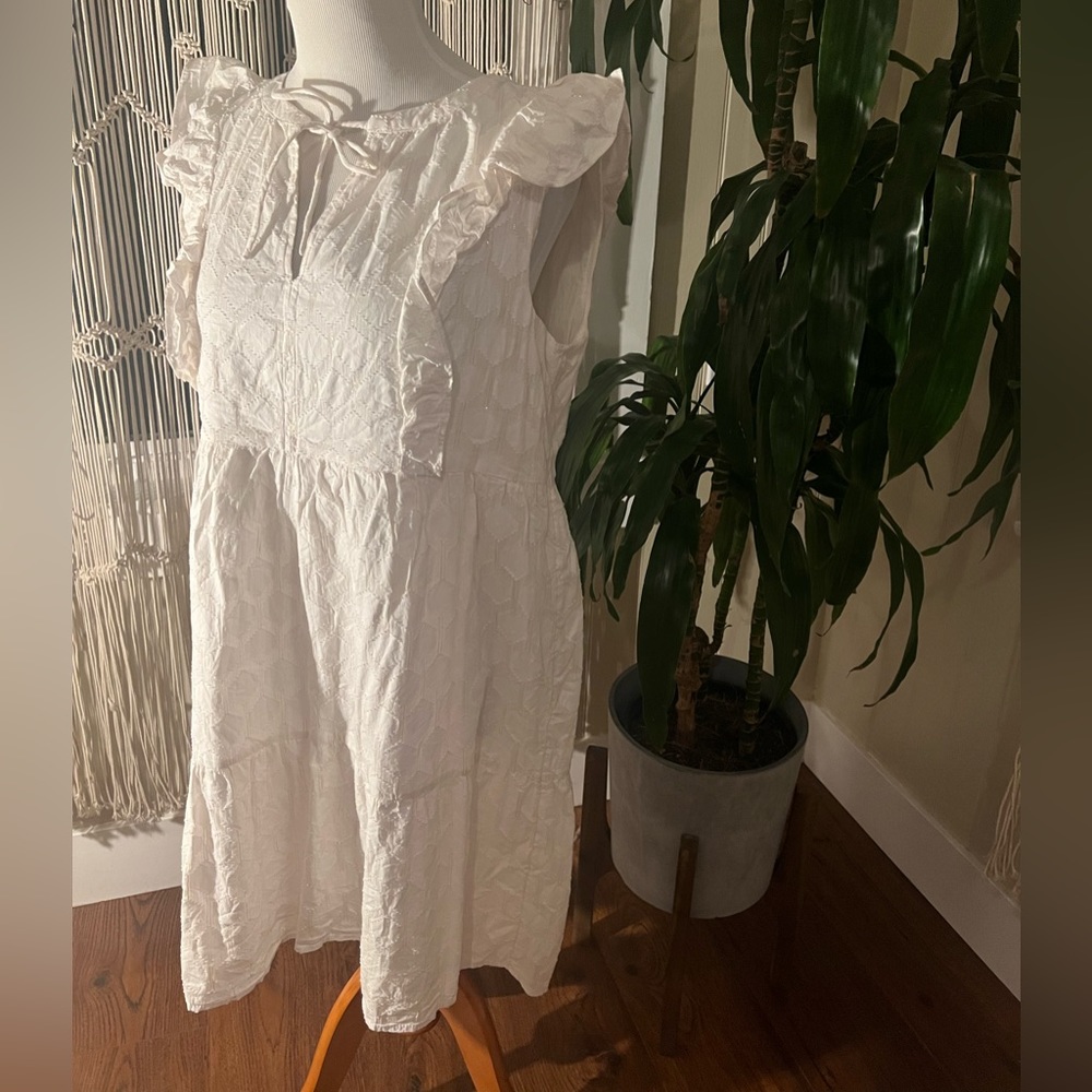 Linen Ruffle Shoulder Mini Dress